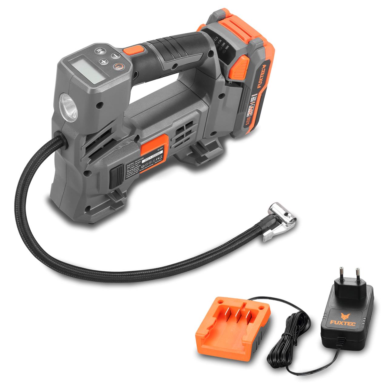 20V bateriový kompresor FUXTEC FX-E1CI20 SET s 1 x baterií 2Ah, 1 x nabíjeckou 1A
