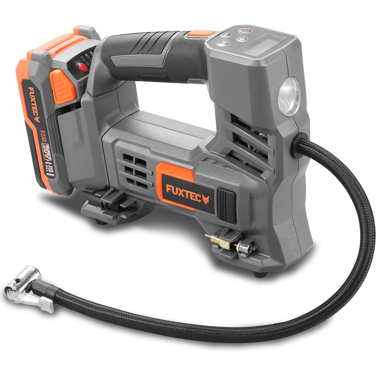 20V bateriový kompresor FUXTEC FX-E1CI20 SET s 1 x baterií 2Ah, 1 x nabíjeckou 1A