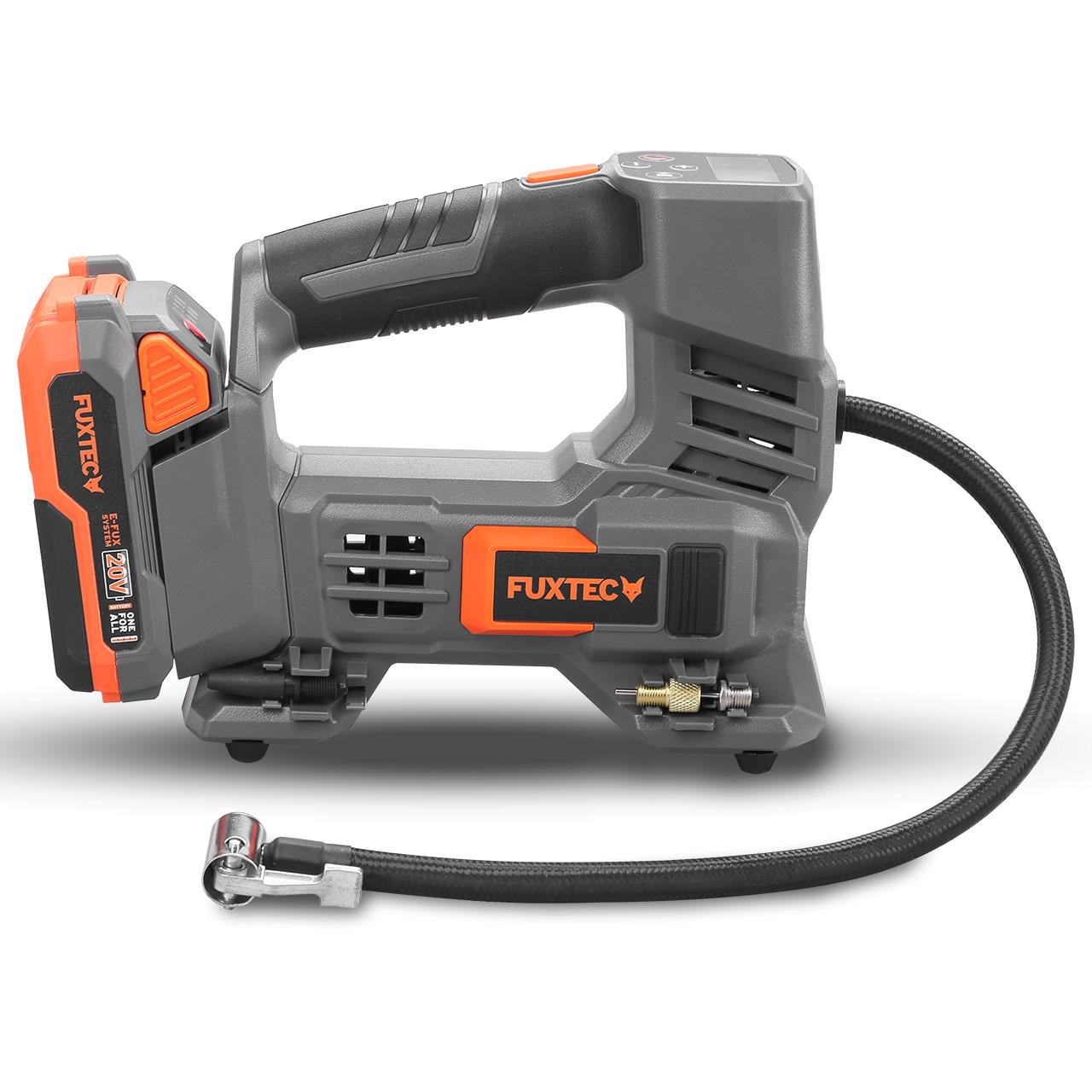 20V bateriový kompresor FUXTEC FX-E1CI20 SET s 1 x baterií 2Ah, 1 x nabíjeckou 1A