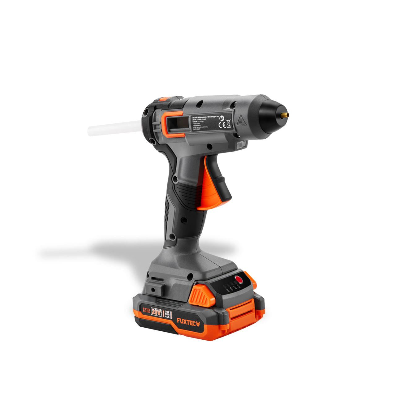 FUXTEC 20V akumulátorová tavná lepicí pistole FX-E1GG20 SET - s 1x akumulátorem 2Ah, 1x nabíjeckou 2,4A