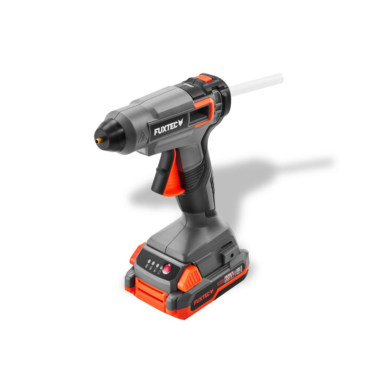 FUXTEC 20V akumulátorová tavná lepicí pistole FX-E1GG20 SET - s 1x akumulátorem 2Ah, 1x nabíjeckou 2,4A