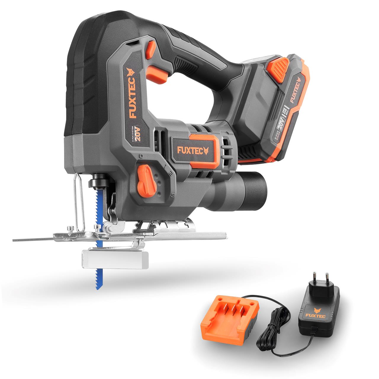 Akumulátorová prímocará pila FUXTEC 20V FX-E1JS20 SET s 1 x akumulátorem 2Ah, 1 x nabíjeckou 1A