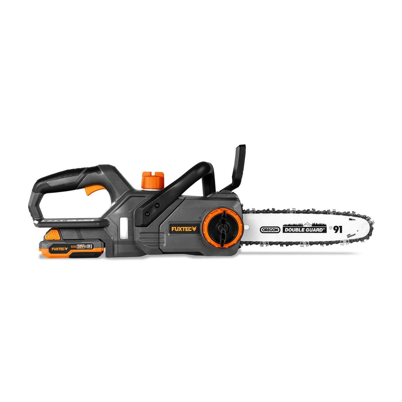 Akumulátorová retezová pila FUXTEC 20V FX-E1KS20 SET 1 s 1 x akumulátorem 2Ah, 1 x nabíjeckou 1A