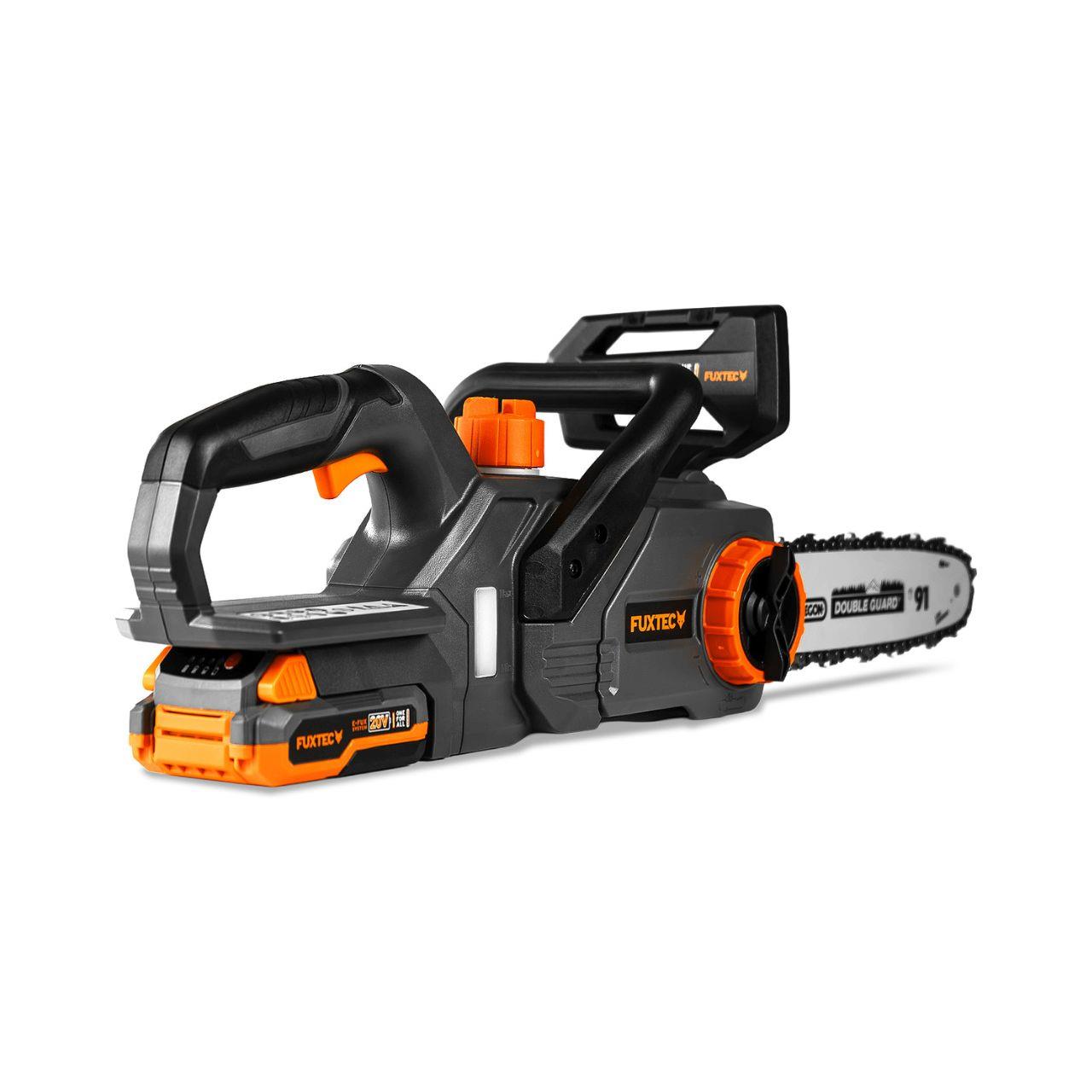 Akumulátorová retezová pila FUXTEC 20V FX-E1KS20 SET 1 s 1 x akumulátorem 2Ah, 1 x nabíjeckou 1A