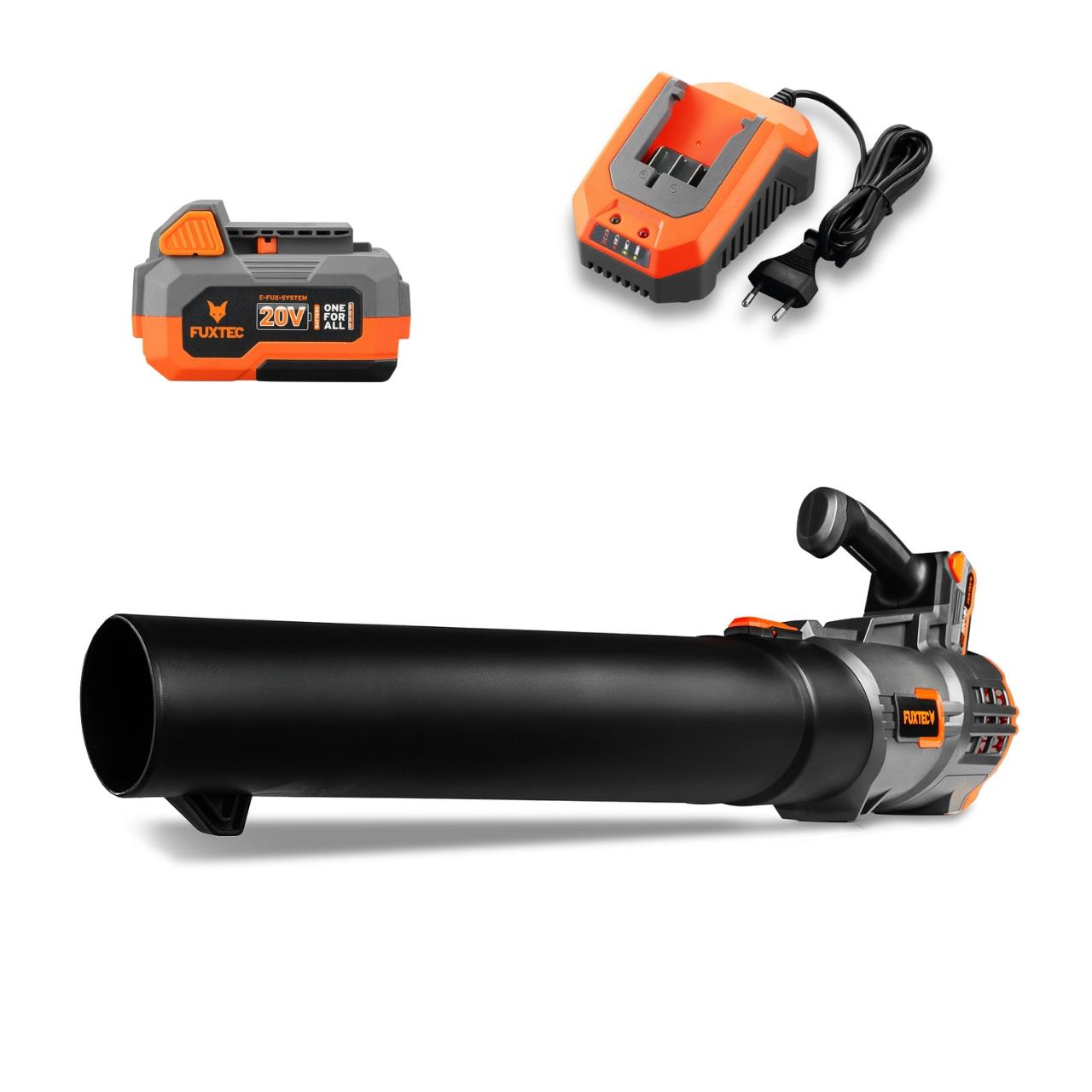 Akumulátorový foukac listí FUXTEC 20V FX-E1LB20 SET 2 s 1 x baterií 4Ah, 1 x nabíjeckou 2,4A