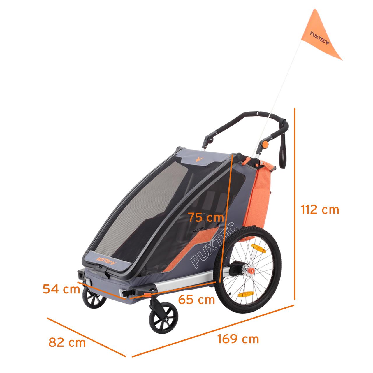 FUXTEC Fahrradanhänger/Jogger FX-FA1-SET-GRAU mit Jogger-Rad