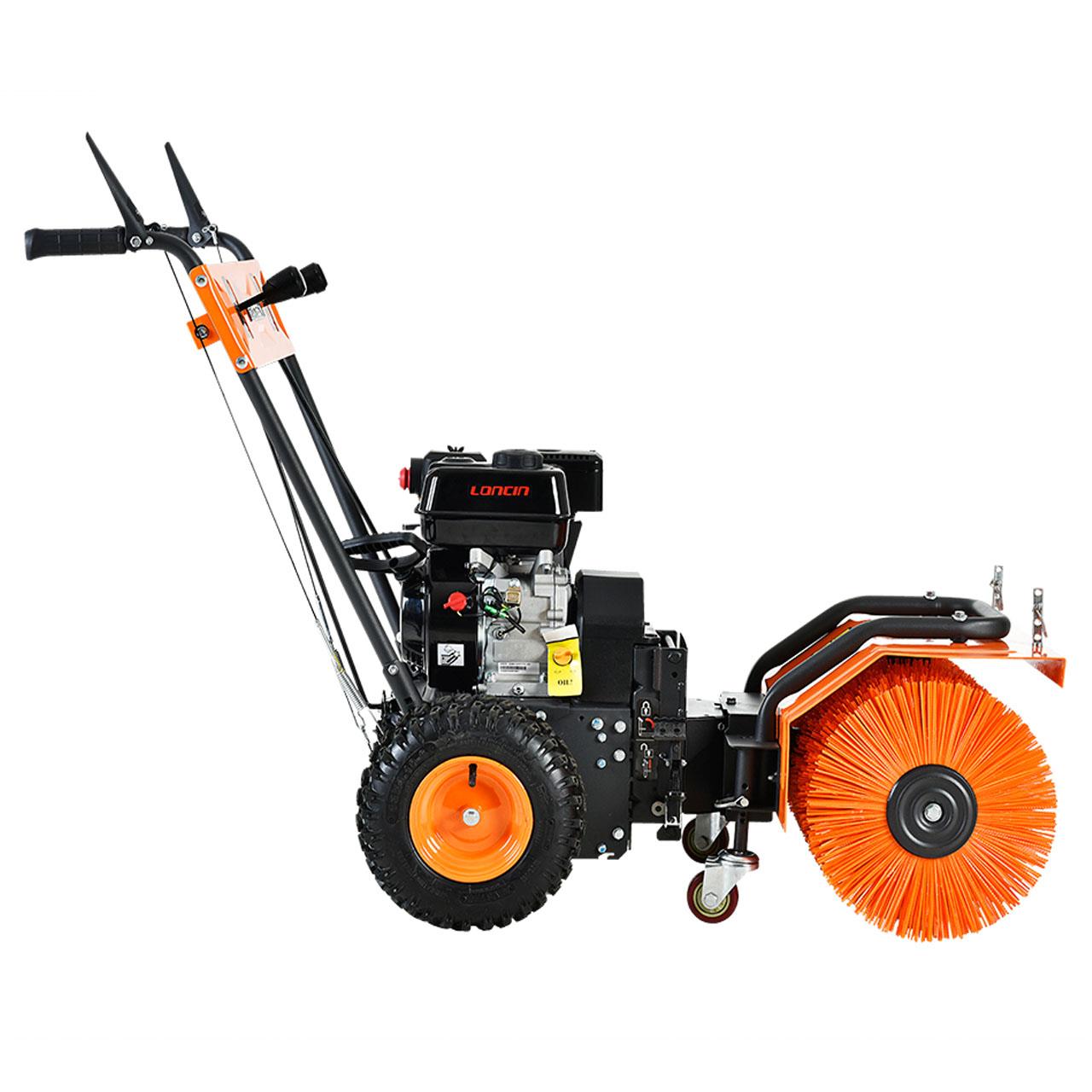 FUXTEC Benzin Kehrmaschine Set FX-KM196-SET3 mit Schneeschild und Kehrgutsammelbehälter