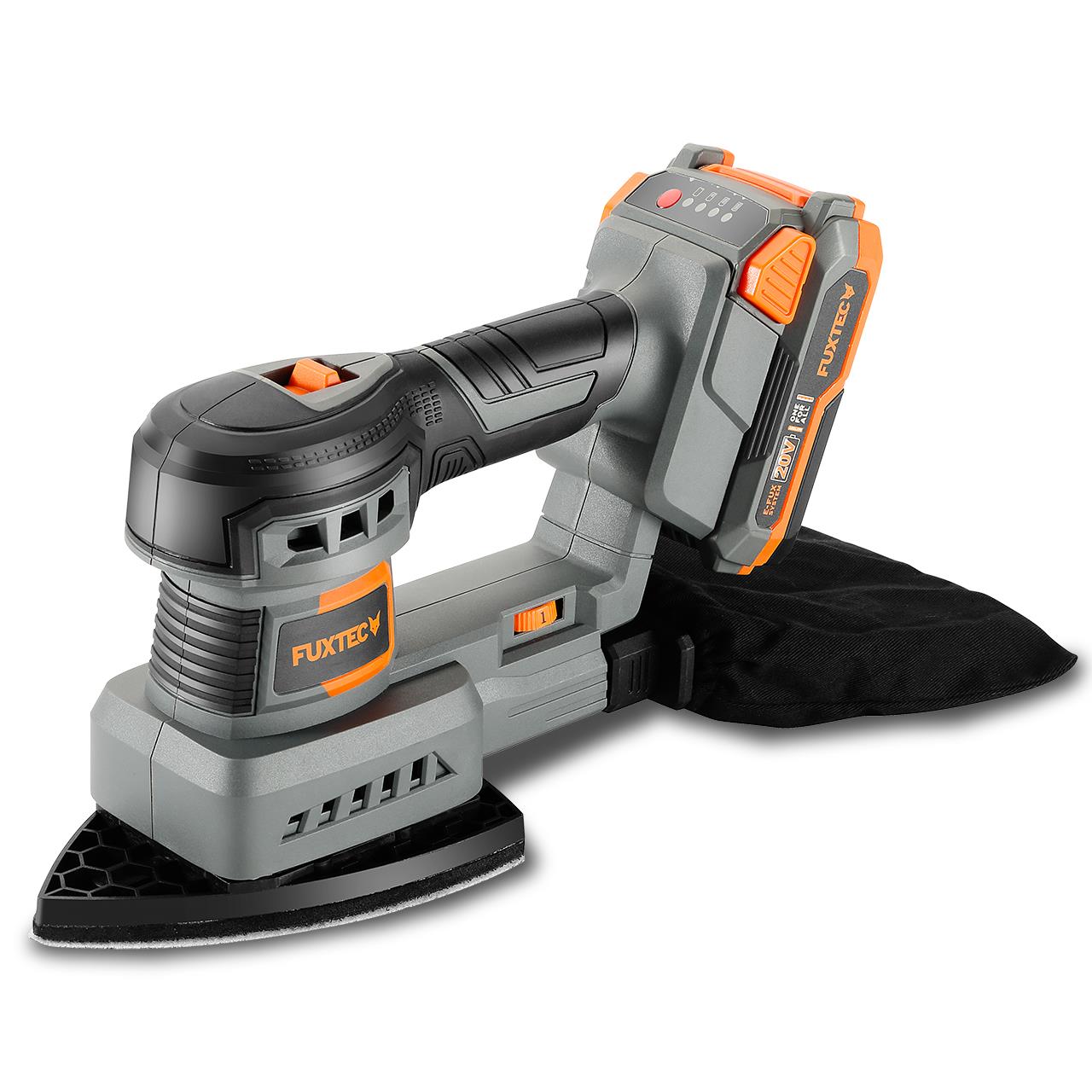 Akumulátorová 20V orbitální bruska FUXTEC FX-E1MS20 SET s 1 x akumulátorem 2Ah, 1 x nabíjeckou 1A