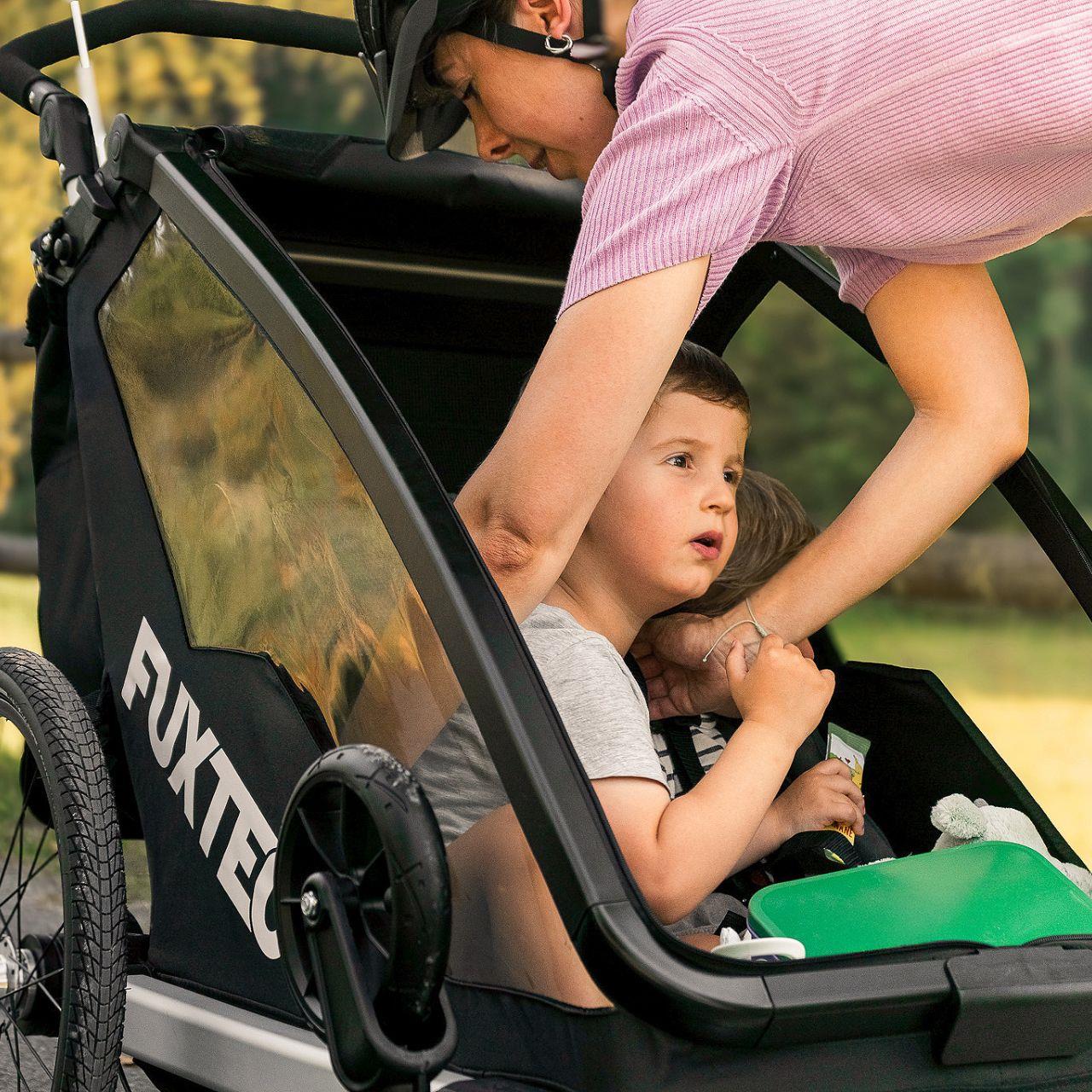 Prívesný vozík za jízdní kolo FUXTEC FX-FA1-SET-PURPUR s koleckem pro jogger